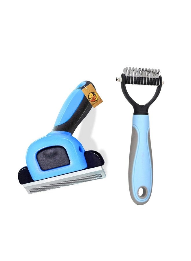فرشاة العناية بالحيوانات الأليفة ذات اللون الأزرق الفاتح والأزرق الباهت (صغيرة) | للكلاب والقطط - شعر الحيوانات الأليفة القصير والمتوسط والطويل | مريحة في الاستخدام وآمنة على حيوانك الأليف (مجموعة - صغيرة) - Image 1