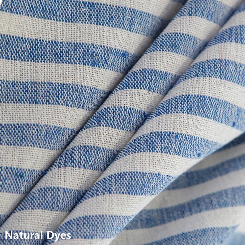 Blue and White Striped Cotton Blend Tablecloth with Tassels - 120" x 55" Rectangular - Image 4