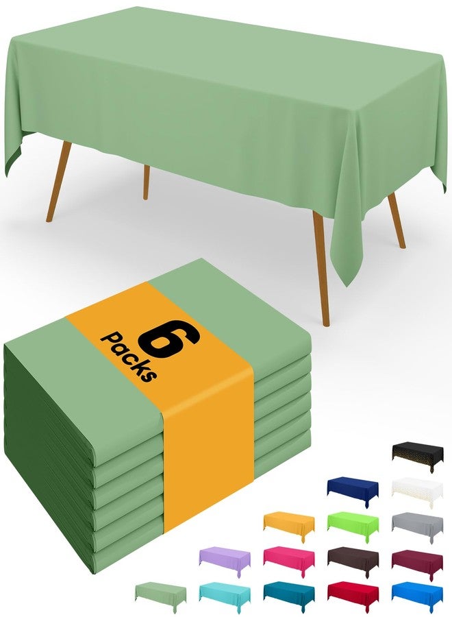 Smiry Disposable Table Cloth - 6 Pack, 54 x 108 Inch Table Cloths for Parties, Decorative Tablecloths for Rectangle Tables, Waterproof Plastic Table Cover, Leakproof & Sturdy, Sage Green - Image 1