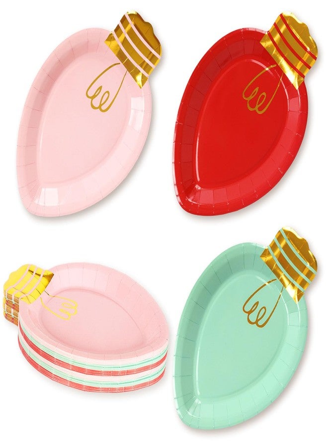 Whaline صحون ورقية على شكل أضواء عيد الميلاد من واهلين 30 قطعة، صحون حفلات عشاء قابلة للتصرف، أدوات مائدة للعطلات للحلويات والسلطات والمقبلات والبسكويت، 10.4 × 6.7 إنش - Image 1