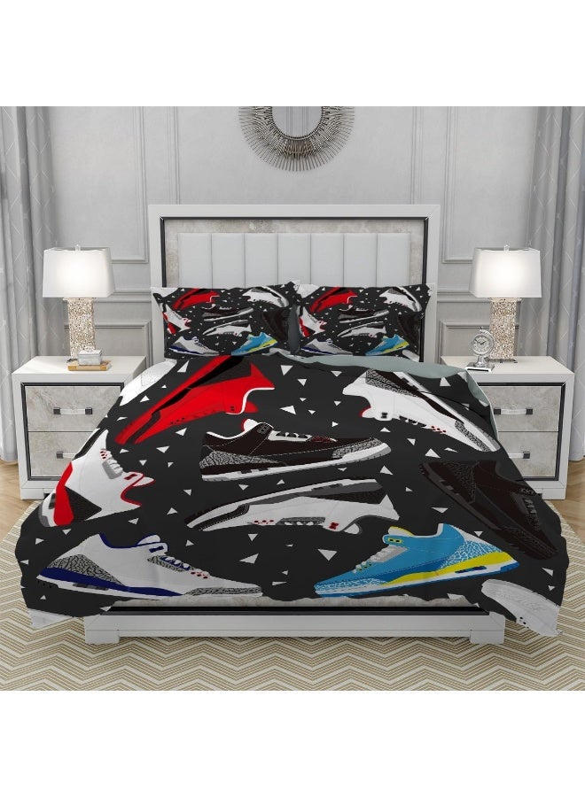 Palnokin Basketball Shoes Duvet Cover Set Twin Size, Cool Teens Sports Retro Sneaker Bedding Set 3 Pieces Soft Microfiber Quilt Cover for Kids Boys Teens Room Decor, Comforter Cover with 2 Pillowcase - Image 2
