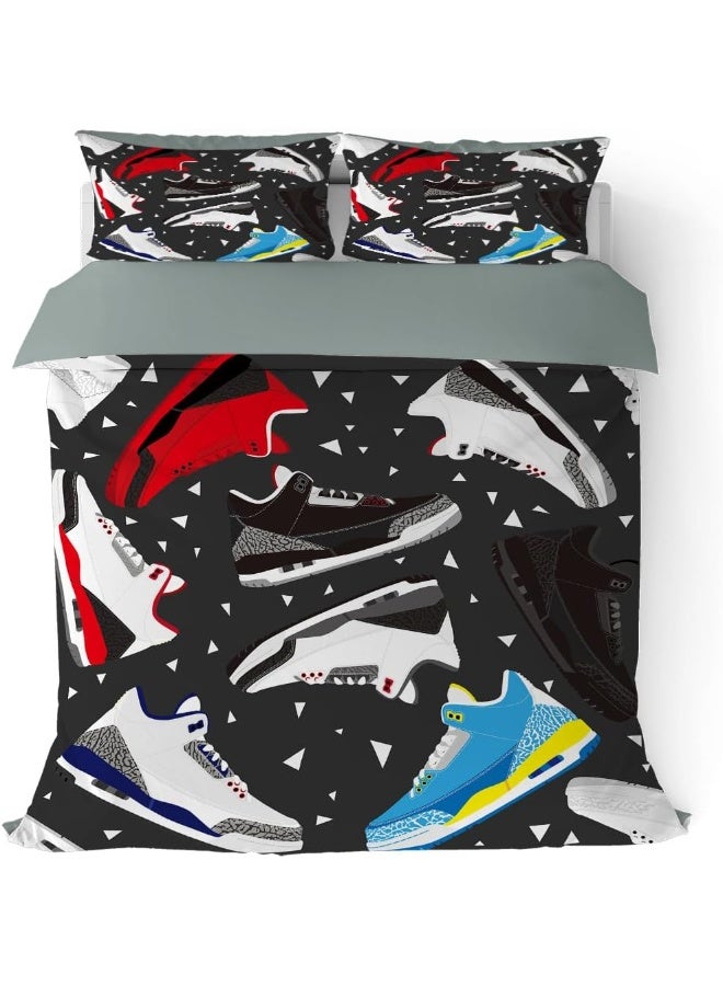 Palnokin Basketball Shoes Duvet Cover Set Twin Size, Cool Teens Sports Retro Sneaker Bedding Set 3 Pieces Soft Microfiber Quilt Cover for Kids Boys Teens Room Decor, Comforter Cover with 2 Pillowcase - Image 1