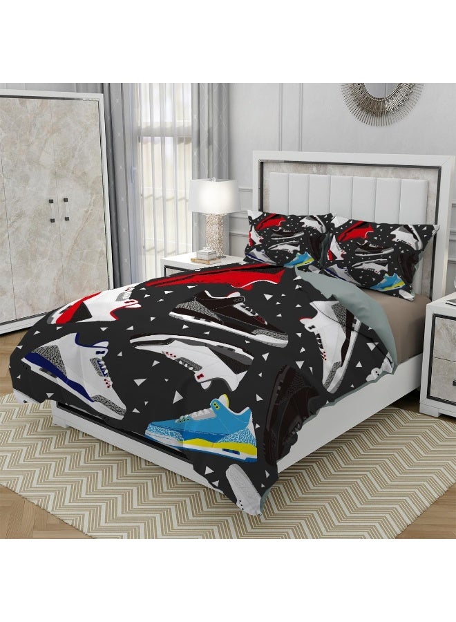 Palnokin Basketball Shoes Duvet Cover Set Twin Size, Cool Teens Sports Retro Sneaker Bedding Set 3 Pieces Soft Microfiber Quilt Cover for Kids Boys Teens Room Decor, Comforter Cover with 2 Pillowcase - Image 4