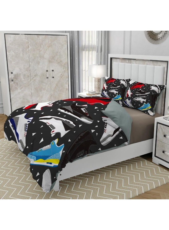 Palnokin Basketball Shoes Duvet Cover Set Twin Size, Cool Teens Sports Retro Sneaker Bedding Set 3 Pieces Soft Microfiber Quilt Cover for Kids Boys Teens Room Decor, Comforter Cover with 2 Pillowcase - Image 5