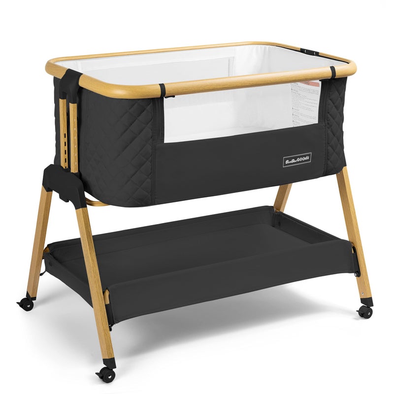 BaeBae Goods 3 in 1 Baby Bassinet with Wheels Portable Bedside Sleeper for Baby with 7 Adjustable Heights and Foam Mattress Baby Bedside Crib for Newborns and Infants with Storage Basket Carry Bag Included