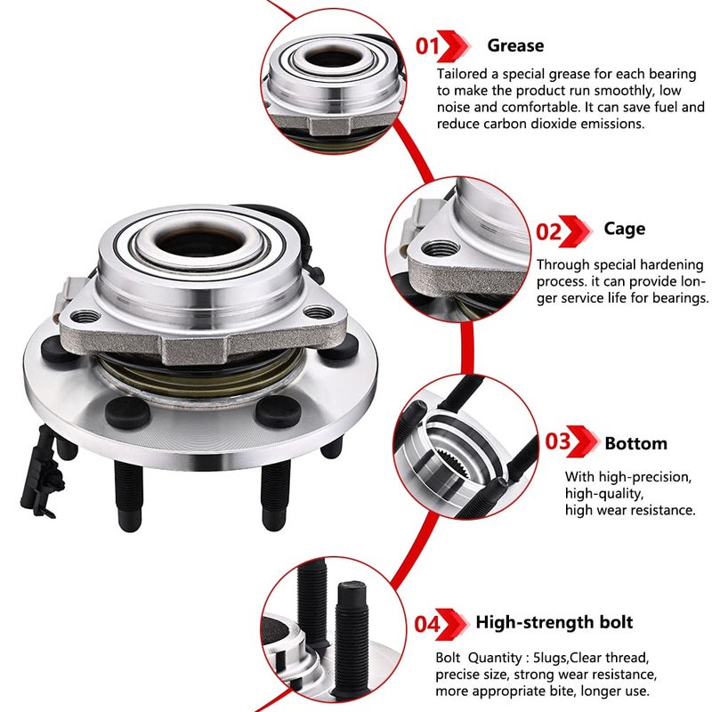 JLEO Front Wheel Hub Bearing Assembly 4WD 6-Lugs 515096 Compatible with Chevy Tahoe Silverado 1500 Avalanche Suburban, Cadillac Escalade, GMC Yukon Sierra w/ABS (1) - Image 4