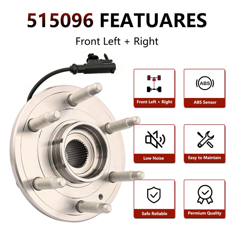 JLEO Front Wheel Hub Bearing Assembly 4WD 6-Lugs 515096 Compatible with Chevy Tahoe Silverado 1500 Avalanche Suburban, Cadillac Escalade, GMC Yukon Sierra w/ABS (1) - Image 5