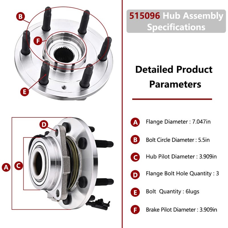 JLEO Front Wheel Hub Bearing Assembly 4WD 6-Lugs 515096 Compatible with Chevy Tahoe Silverado 1500 Avalanche Suburban, Cadillac Escalade, GMC Yukon Sierra w/ABS (1) - Image 3