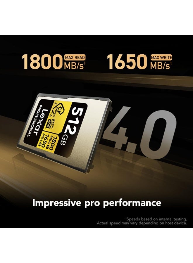 Lexar Professional 512GB CFexpress 4.0 Type A Card Gold Series – Up To 1800MB/s Read 1650MB/s Write, VPG-400, 8K Raw Video, IP68 Waterproof, For Sony Mirrorless Cameras 512 GB - Image 2