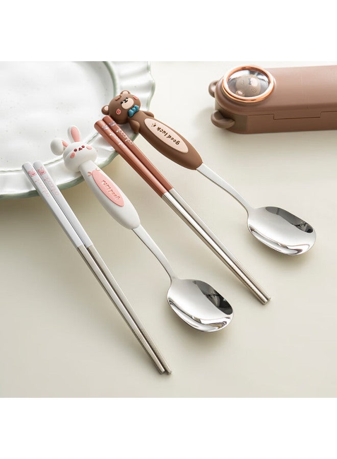 Onlycook Onlycook 316 Stainless Steel Portable Tableware Set For Students And Children, Chopsticks And Spoon Set With Storage Box - Little Rabbit  - Image 2