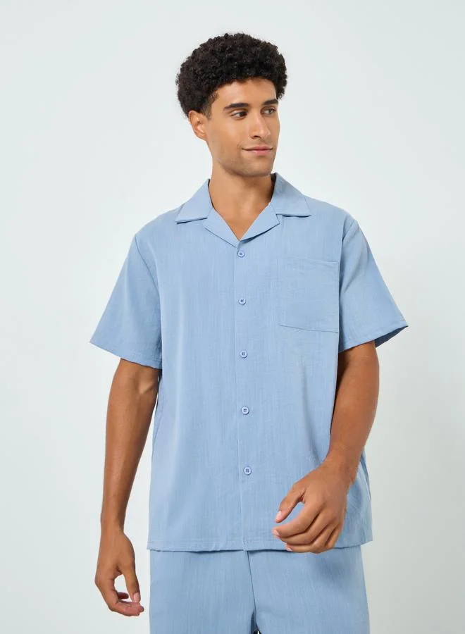 Styli  Men Blue Buttoned Shirt and Relaxed Pyjama Set for Men | Best Price UAE