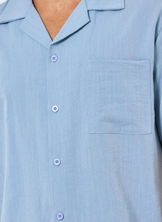Styli  Men Blue Buttoned Shirt and Relaxed Pyjama Set for Men | Best Price UAE