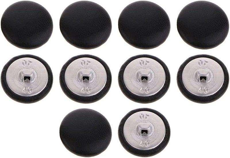 klarako Black Artificial Leather~ 10pc Shank Style Sport Coat Blazer Button Set Round Artificial Leather Covered Buttons Sewing Crafts 20mm - Image 2
