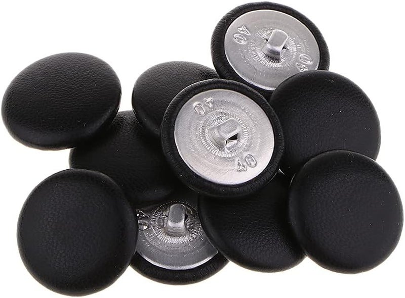 klarako Black Artificial Leather~ 10pc Shank Style Sport Coat Blazer Button Set Round Artificial Leather Covered Buttons Sewing Crafts 20mm - Image 1