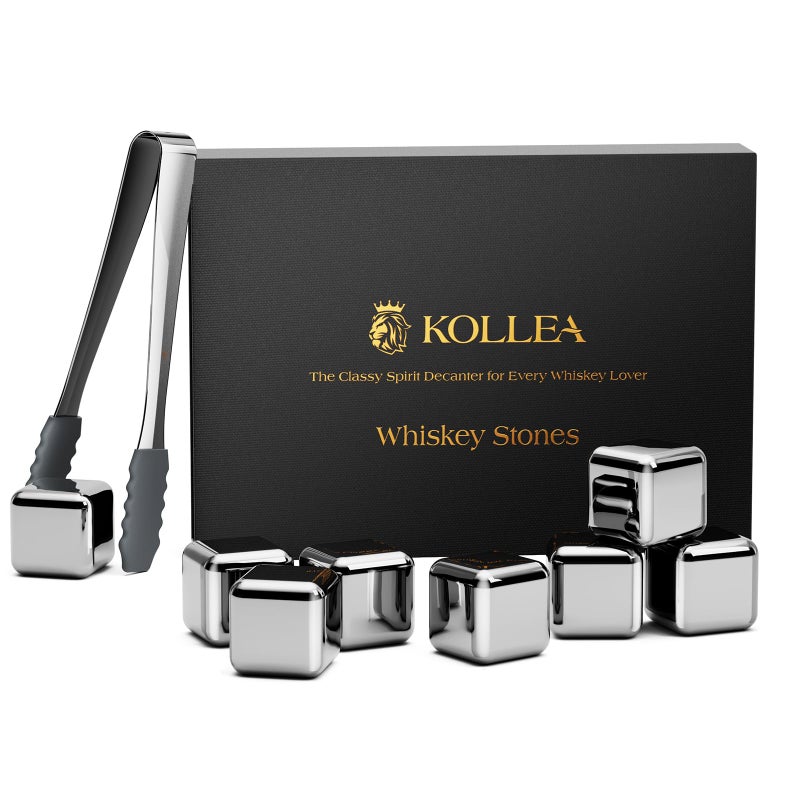 Kollea Christmas Whiskey Stones, 8 Packs Stainless Steel Whiskey Chilling Rocks, Reusable Ice Cube for Drinking, Cool Birthday Gift for Men Dad, Boyfriend, Beer Lover, Bourbon, Scotch, Gin, Beverage - Image 1
