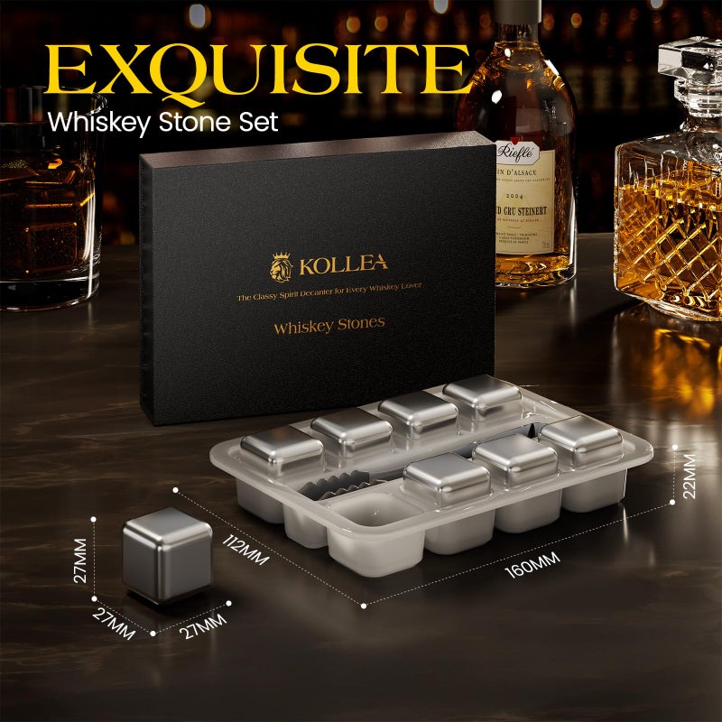 Kollea Christmas Whiskey Stones, 8 Packs Stainless Steel Whiskey Chilling Rocks, Reusable Ice Cube for Drinking, Cool Birthday Gift for Men Dad, Boyfriend, Beer Lover, Bourbon, Scotch, Gin, Beverage - Image 3