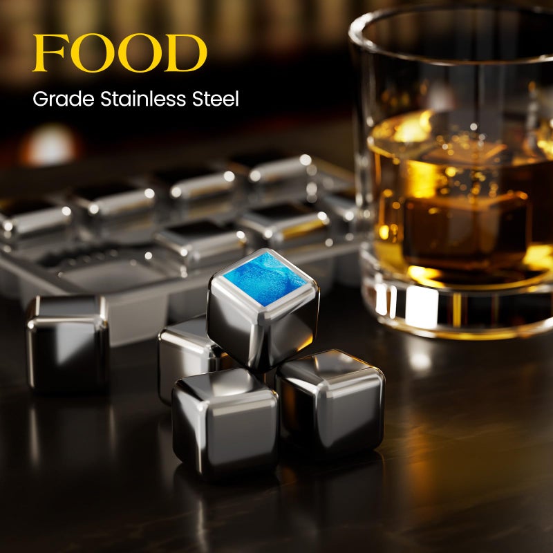 Kollea Christmas Whiskey Stones, 8 Packs Stainless Steel Whiskey Chilling Rocks, Reusable Ice Cube for Drinking, Cool Birthday Gift for Men Dad, Boyfriend, Beer Lover, Bourbon, Scotch, Gin, Beverage - Image 5