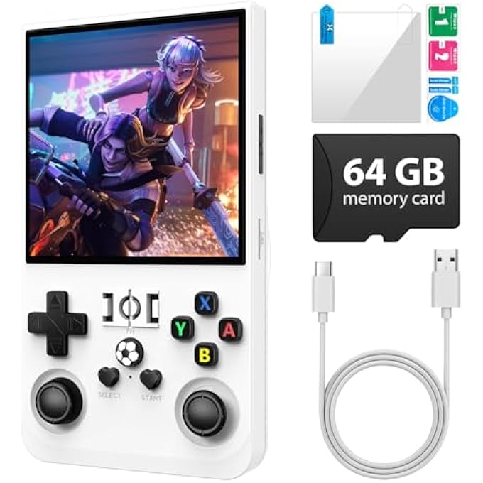 R36MAX HANDHELD GAME CONSOLE, PORTABLE MINI RETRO HANDHELD GAME CONSOLE, 4.0 INCH IPS VIDEO GAMING CONSOLE WITH 64GB TF CARD OVER 18000+ PRE-INSTALLED RETRO GAMES, 4000MAH BATTERY, WHITE - Image 1