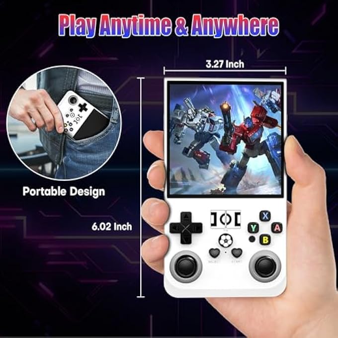 R36MAX HANDHELD GAME CONSOLE, PORTABLE MINI RETRO HANDHELD GAME CONSOLE, 4.0 INCH IPS VIDEO GAMING CONSOLE WITH 64GB TF CARD OVER 18000+ PRE-INSTALLED RETRO GAMES, 4000MAH BATTERY, WHITE - Image 2