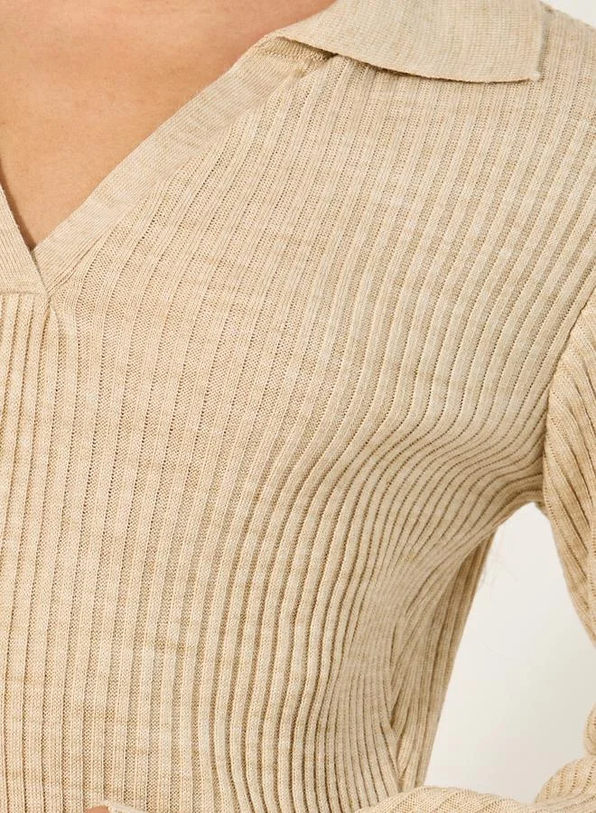 Styli Ribbed Flared Sleeve Dress