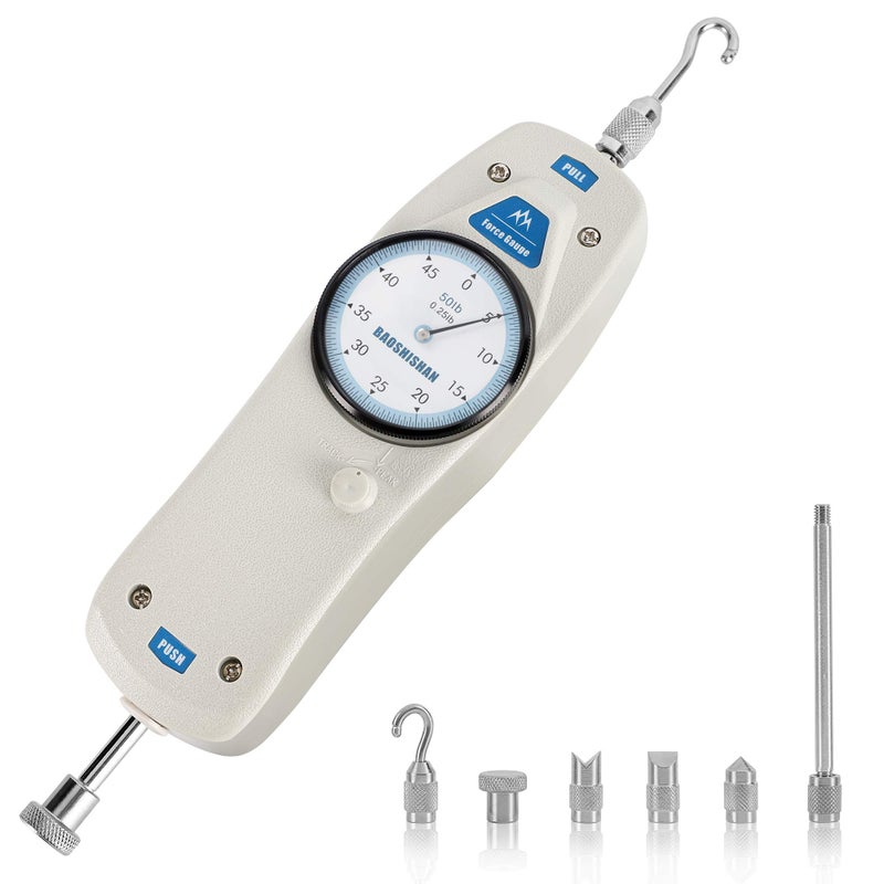 BAOSHISHAN 50lb Push Pull Force Gauge Force Tester Meter with Calibration Certificate and Carrying Case for Tension and Compression Load Plug Force Destructive Tests School Teaching DL50LB