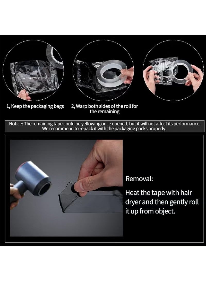 Extra Strong Double Sided Nano Adhesive Tape Heavy Duty Removable, Clear Sticky Adhesive Nano Tape Tough Washable Waterproof Mounting Tape for Hanging Picture, Poster, Carpet - Image 2