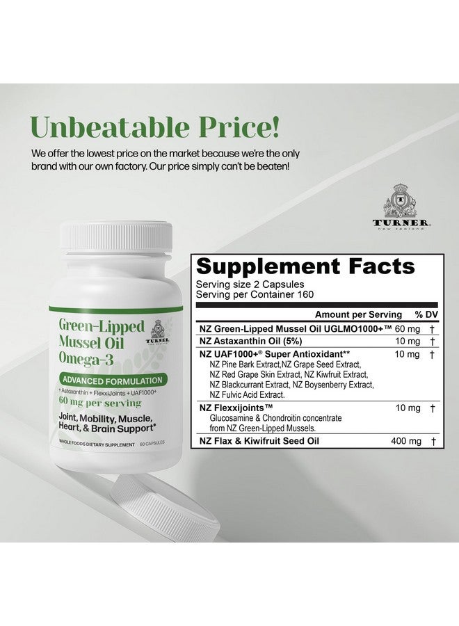 TURNER New Zealand Green Lipped Omega-3 Mussel Oil, 53x Higher Potency with UAF1000+ Super Antioxidant for Superior Joint Comfort & Mobility, No Fishy Aftertaste, 1 Bottle, 120 Softgels - Image 3