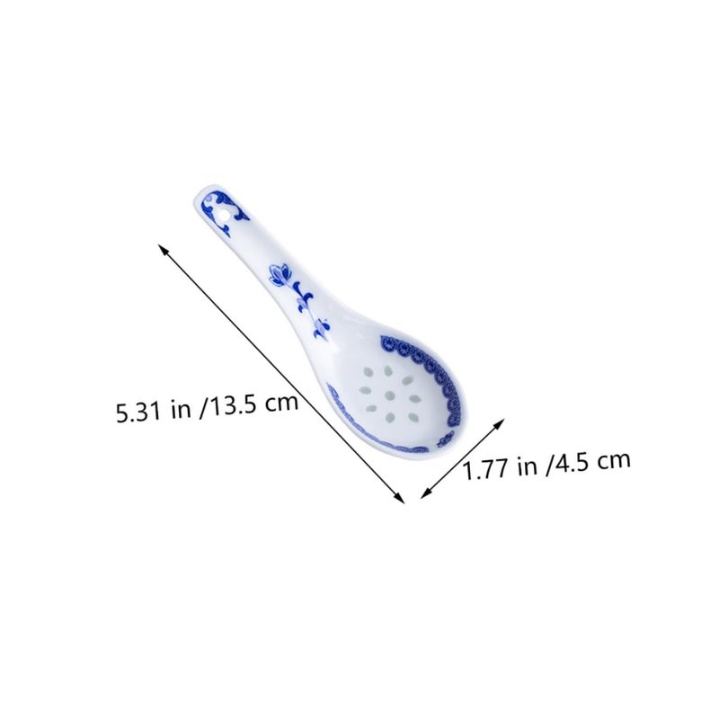 Ceramic Soup Spoons Set of 4 Floral Design Chinese Style Rice Porridge Utensils - Image 3