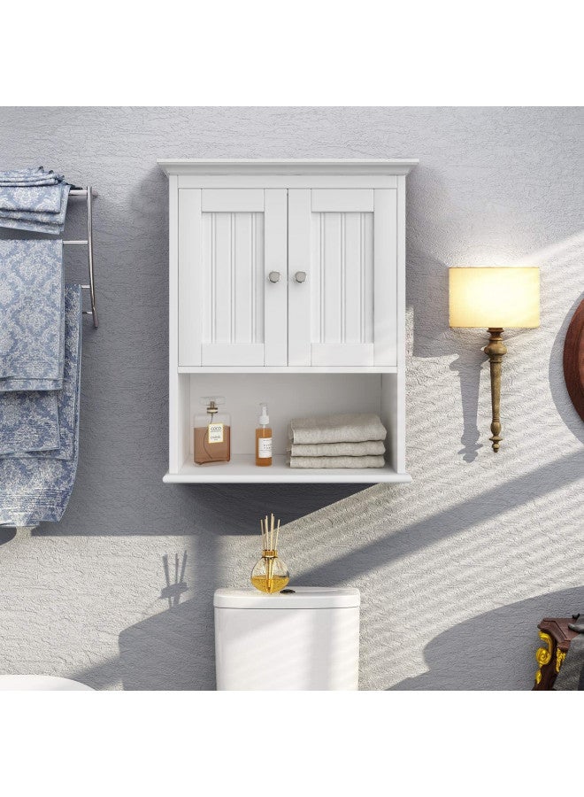 Treocho Treocho Wood Wall Cabinet, Bathroom Medicine Cabinet Storage with Doors and Adjustable Shelf, Rustic Cabinet Wall Mounted for Bathroom, Livingroom, Kitchen, Cupboard, White  - Image 1