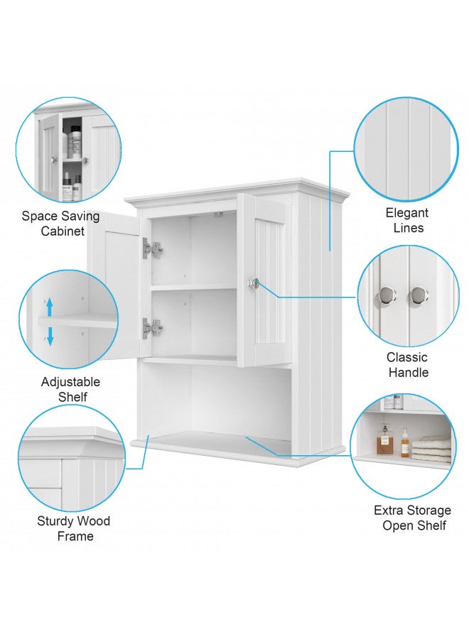 Treocho Treocho Wood Wall Cabinet, Bathroom Medicine Cabinet Storage with Doors and Adjustable Shelf, Rustic Cabinet Wall Mounted for Bathroom, Livingroom, Kitchen, Cupboard, White  - Image 3