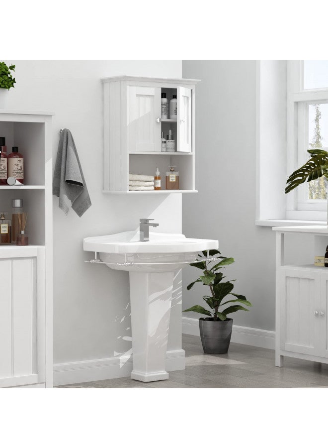 Treocho Treocho Wood Wall Cabinet, Bathroom Medicine Cabinet Storage with Doors and Adjustable Shelf, Rustic Cabinet Wall Mounted for Bathroom, Livingroom, Kitchen, Cupboard, White  - Image 2