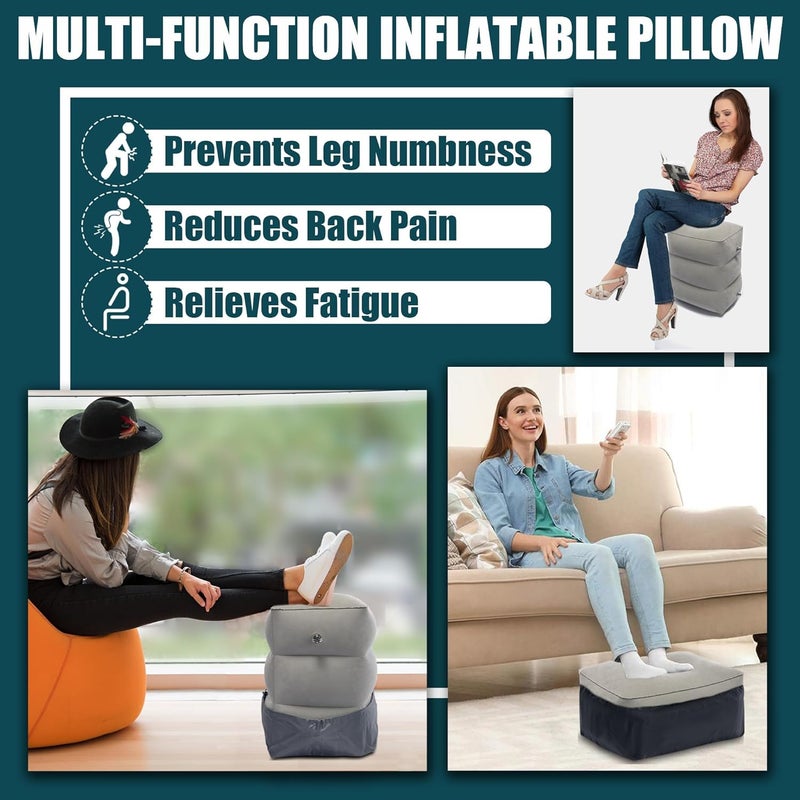 كاست ويف وسادة قدم قابلة للنفخ للسفر، وسادة سفر طائرة للأطفال/البالغين، وسادة ساق قابلة للتعديل الارتفاع، سرير طائرة محمول قابل للنفخ للأطفال، للطائرة، المكتب، المنزل (رمادي فاتح - عبوة من قطعتين) - Image 4