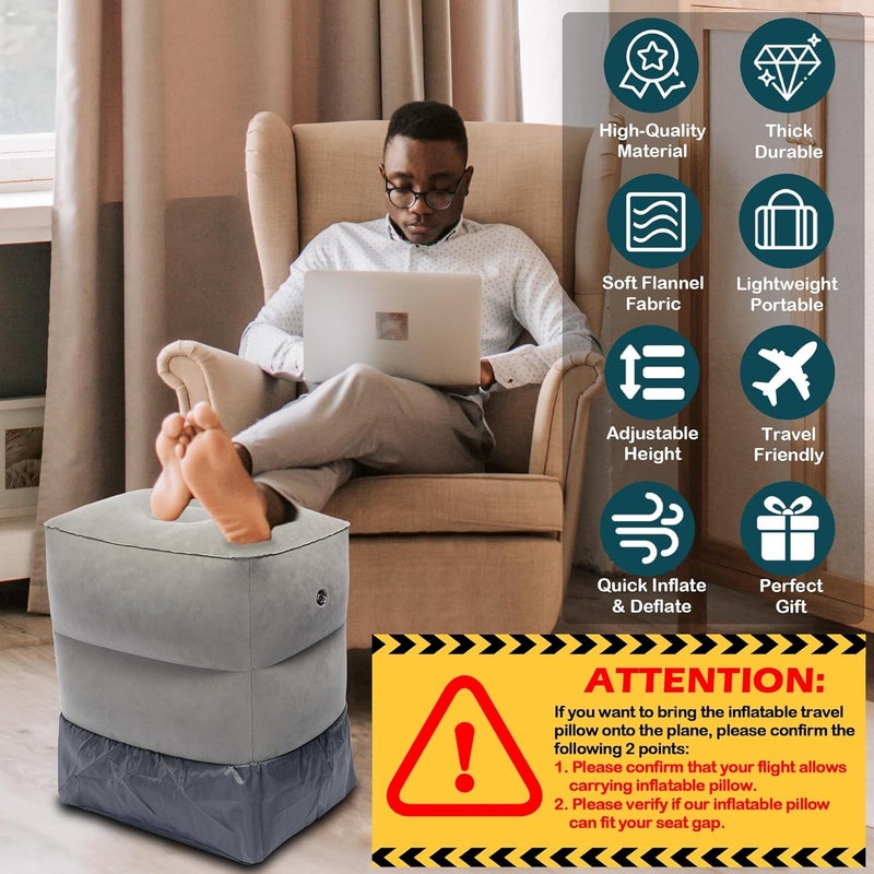 كاست ويف وسادة قدم قابلة للنفخ للسفر، وسادة سفر طائرة للأطفال/البالغين، وسادة ساق قابلة للتعديل الارتفاع، سرير طائرة محمول قابل للنفخ للأطفال، للطائرة، المكتب، المنزل (رمادي فاتح - عبوة من قطعتين) - Image 3