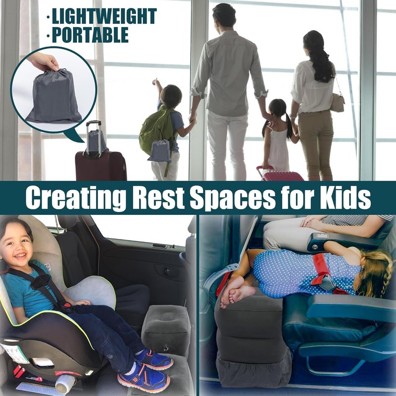 كاست ويف وسادة قدم قابلة للنفخ للسفر، وسادة سفر طائرة للأطفال/البالغين، وسادة ساق قابلة للتعديل الارتفاع، سرير طائرة محمول قابل للنفخ للأطفال، للطائرة، المكتب، المنزل (رمادي فاتح - عبوة من قطعتين) - Image 2