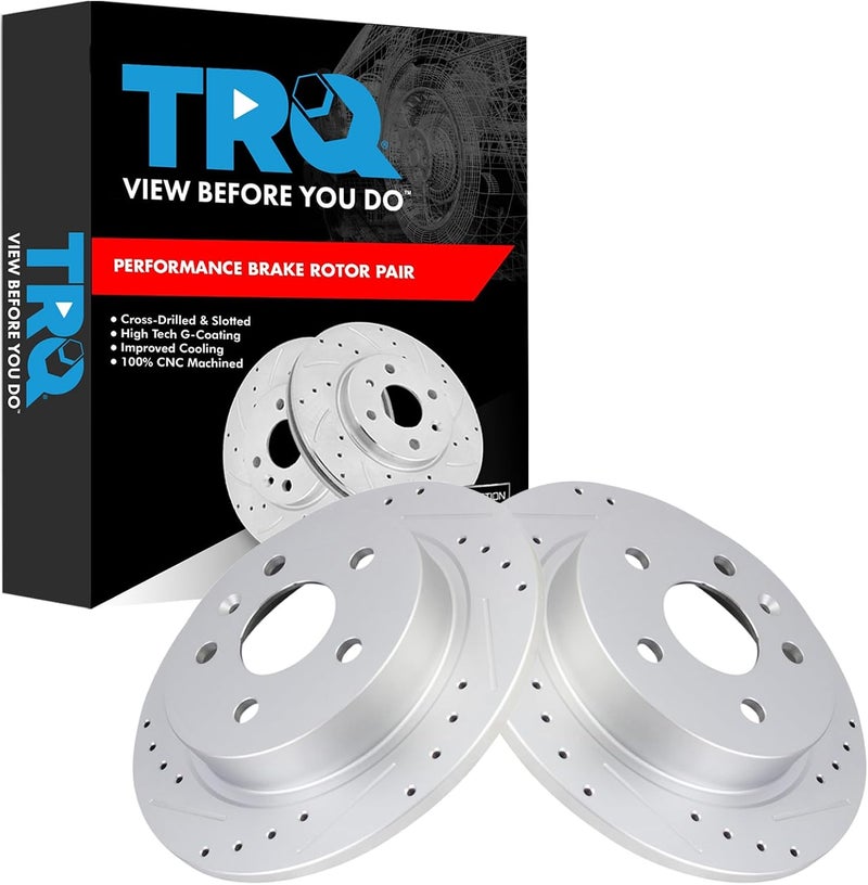 TRQ Rear Brake Rotor Set G Coated Solid Drilled Slotted Compatible with 2012-2016 Buick LaCrosse 2011-2017 Regal 2013-2015 Chevrolet Malibu 2016 Malibu Limited - Image 1