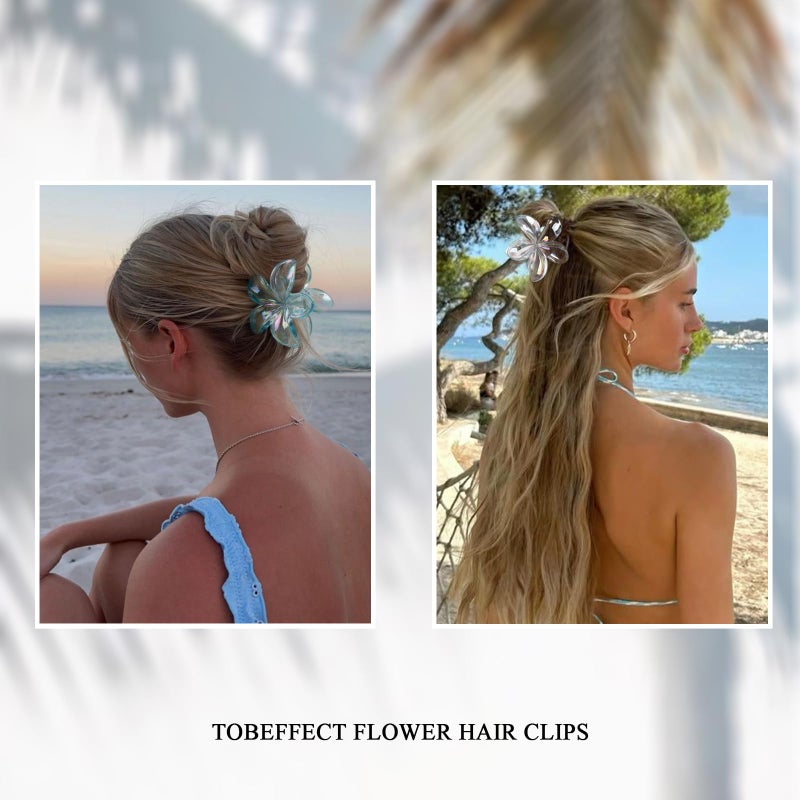 Tobeffect Flower Hair Clips for Women, 4 Pcs Clear Color Hawaiian Flower Hair Claw Clips, Sparkly Cute Large Hibiscus Hair Claw Decorative Accessories For Thick and Thin Hair - Image 5