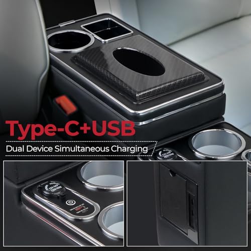 Donpida Center Console Between Seat Organizer for Minivans & SUVs - Tissue Box, Type-C & USB Fast Charge, 7-Color Ambient Light, Cup Holders, Middle Van Floor Console Storage Box (Black) - Image 4