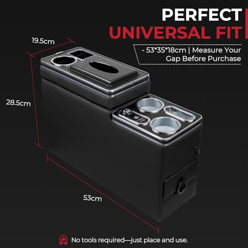 Donpida Center Console Between Seat Organizer for Minivans & SUVs - Tissue Box, Type-C & USB Fast Charge, 7-Color Ambient Light, Cup Holders, Middle Van Floor Console Storage Box (Black) - Image 3