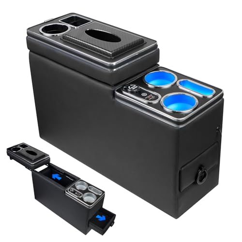 Donpida Center Console Between Seat Organizer for Minivans & SUVs - Tissue Box, Type-C & USB Fast Charge, 7-Color Ambient Light, Cup Holders, Middle Van Floor Console Storage Box (Black) - Image 1
