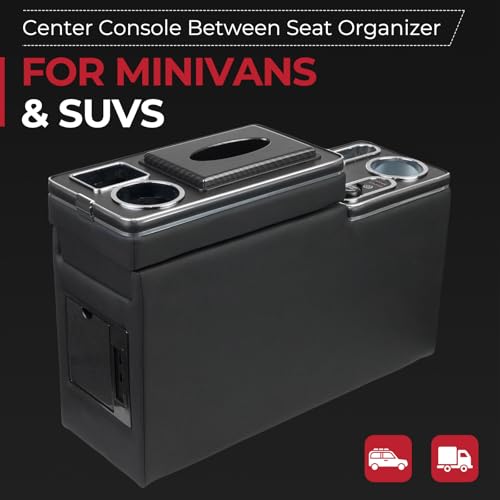 Donpida Center Console Between Seat Organizer for Minivans & SUVs - Tissue Box, Type-C & USB Fast Charge, 7-Color Ambient Light, Cup Holders, Middle Van Floor Console Storage Box (Black) - Image 2