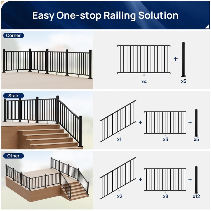 Egadis 4 Pack Aluminum Fixed Railing Bracket Connector with Drill Bit, Deck Railing Bracket, Black Textured Powder-Coat Finish Railing System for Outdoor Decks, Porches & Balconies - Image 3