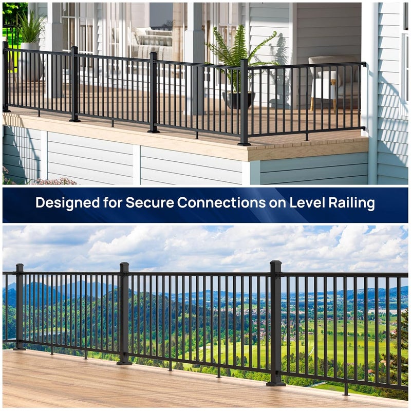 Egadis 4 Pack Aluminum Fixed Railing Bracket Connector with Drill Bit, Deck Railing Bracket, Black Textured Powder-Coat Finish Railing System for Outdoor Decks, Porches & Balconies - Image 4