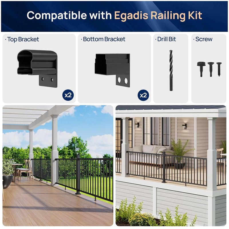 Egadis 4 Pack Aluminum Fixed Railing Bracket Connector with Drill Bit, Deck Railing Bracket, Black Textured Powder-Coat Finish Railing System for Outdoor Decks, Porches & Balconies - Image 5