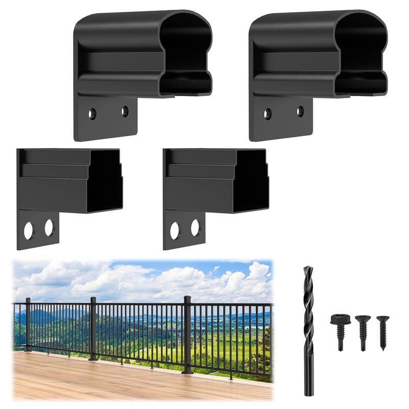 Egadis 4 Pack Aluminum Fixed Railing Bracket Connector with Drill Bit, Deck Railing Bracket, Black Textured Powder-Coat Finish Railing System for Outdoor Decks, Porches & Balconies - Image 1