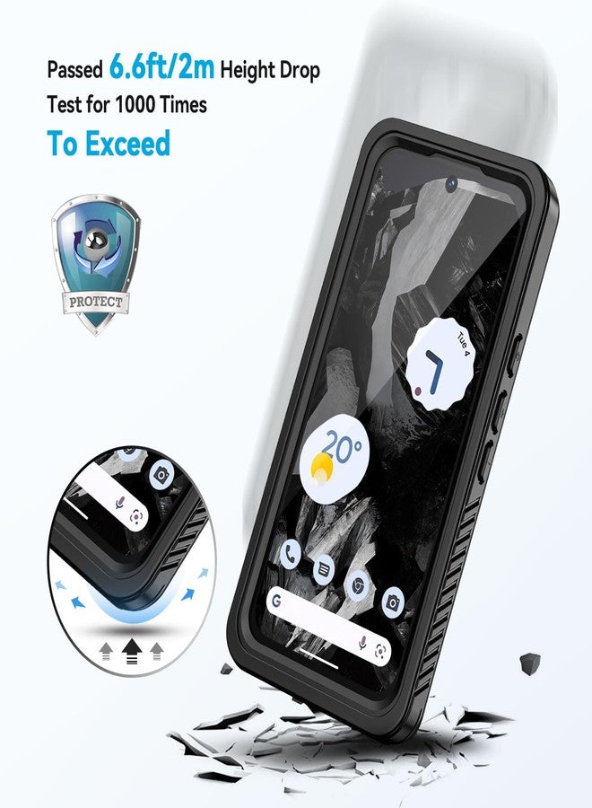 جراب Lanhiem لهاتف Pixel 8a، مقاوم للماء والغبار بمعيار IP68، مزود بواقي شاشة مدمج، جراب متين مقاوم للصدمات لكامل هيكل الهاتف، لون أسود أوبسيديان - Image 4
