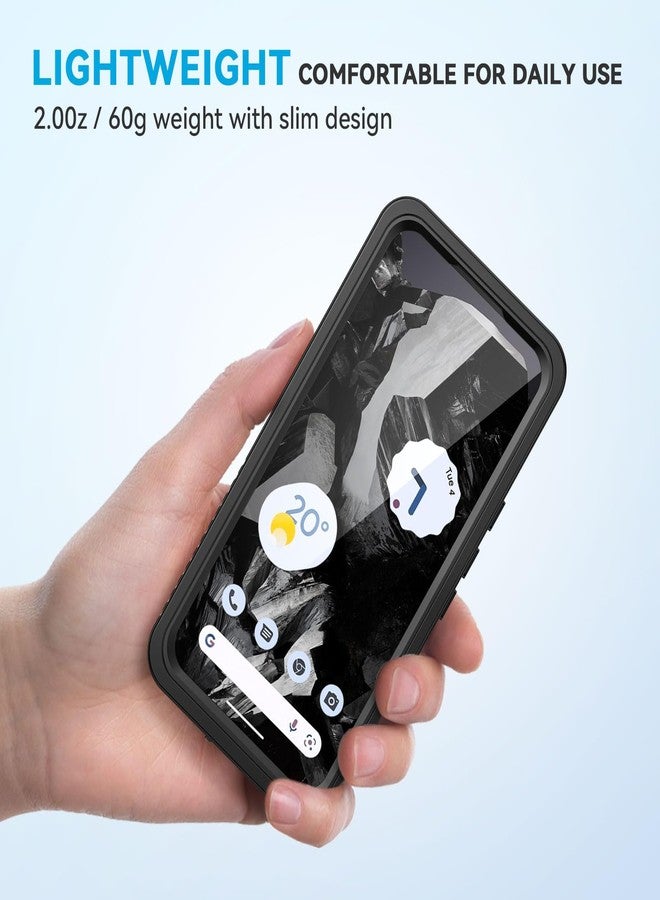 جراب Lanhiem لهاتف Pixel 8a، مقاوم للماء والغبار بمعيار IP68، مزود بواقي شاشة مدمج، جراب متين مقاوم للصدمات لكامل هيكل الهاتف، لون أسود أوبسيديان - Image 5