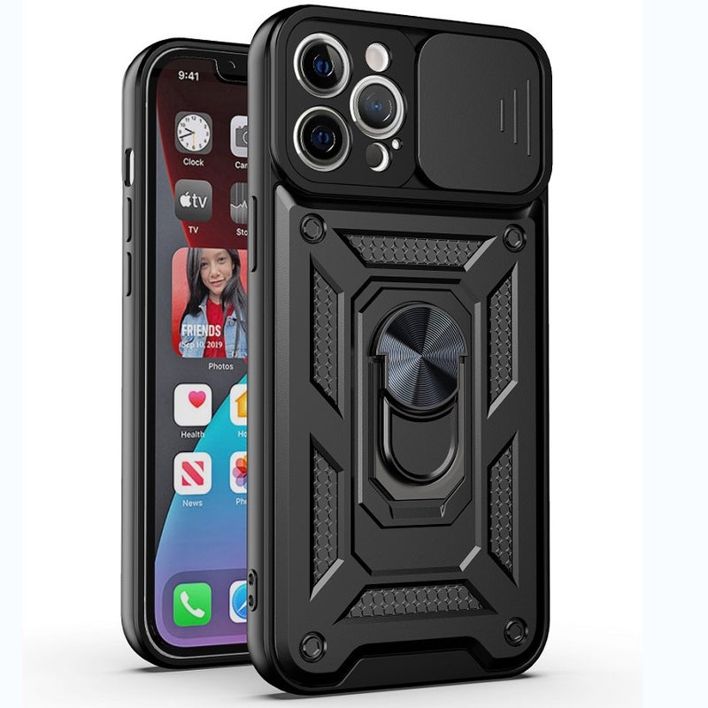 حافظة هاتف مناسبة لجهاز iPhone 17 Pro مع نافذة منزلقة، حامل سيارة أبل 15 درع سلس، غطاء واقي بمستوى عسكري 16 مع حامل حلقة X - Image 1
