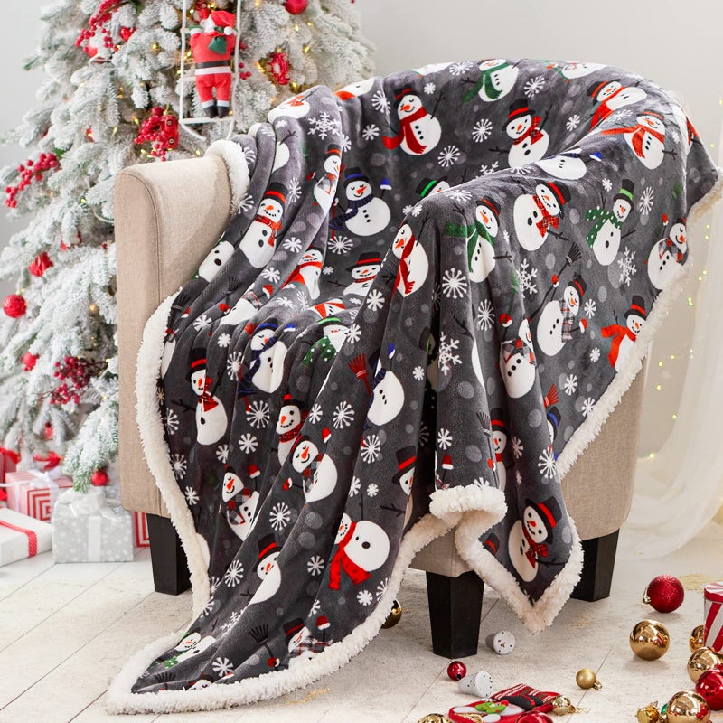 Touchat Sherpa Christmas Throw Blanket Fuzzy Fluffy Soft Cozy Blanket Fleece Flannel Plush Microfiber Blanket for Couch Bed Sofa 50 X 60 Snowman