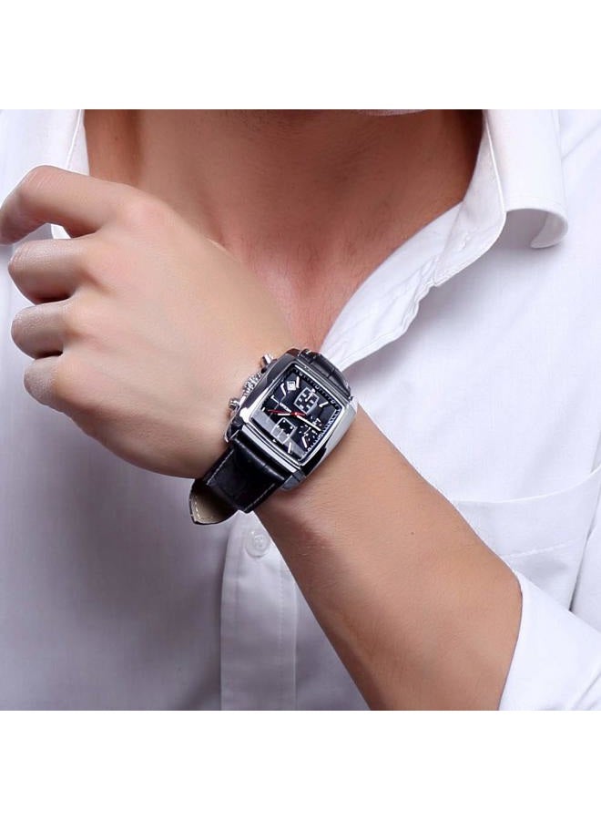 MEGIR Men's Business Analog Chronograph Luminous Rectangle Quartz Watch with Stylish Leather Strap for Sport & Work - Image 2