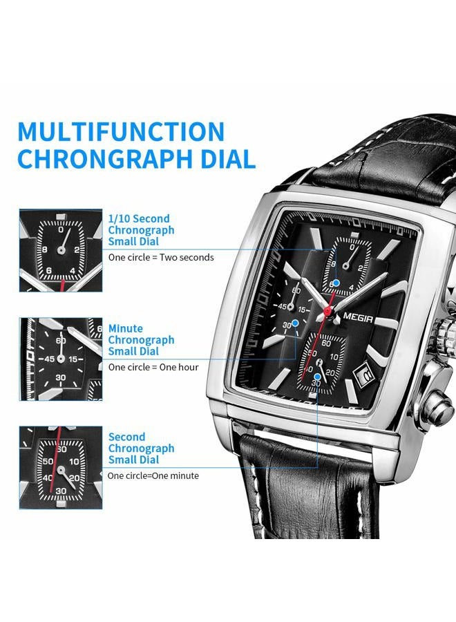 MEGIR Men's Business Analog Chronograph Luminous Rectangle Quartz Watch with Stylish Leather Strap for Sport & Work - Image 4